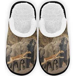 Pantoffels voor dames met olifanten antilope pluche voering comfort warm koraal fleece dames pantoffels voor binnen en buiten spa