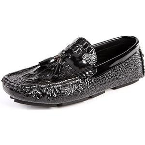 Loafers for heren Ronde neus PU-leer Krokodillenprint Kwastje Rijden Loafers Flexibel Antislip Antislip Modieus Klassiek Instapper (Color : Black, Size : 45 EU)