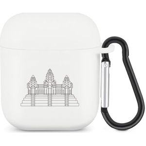 Cambodjaanse vlag wapenschild schattig hoesje voor AirPods 2 & 1 schokbestendige beschermende hoofdtelefoon gevallen cover met sleutelhanger voor mannen vrouwen
