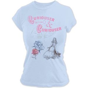 Dames Alice In Wonderland Curiouser T-shirt, Blauw, XL