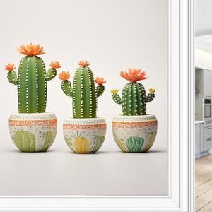 AEMYSKA T Kleurrijke cactus raamfolie, decoratieve tropische groene planten, natuurbloemen, glas-in-loodfolie, zonwerend, warmteregulerend, geen lijm, raambedekkende folie voor thuiskantoor, 70 x 100