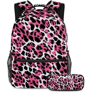KengjuTesu 2-delige rugzakset jongens en meisjes, grote capaciteit schooltas met luipaardprint en etui, perfecte dagrugzak voor studenten, tieners, reizen en wandelen, Multi kleuren 10, Eén maat
