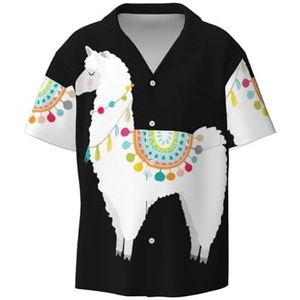 OdDdot Llama Print Heren Overhemden Atletische Slim Fit Korte Mouw Casual Business Button Down Shirt, Zwart, XXL