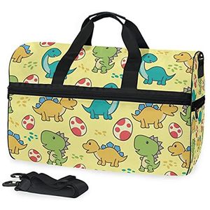 Sport Zwemmen Gymtas met Schoenen Cartoon Dinosaurussen Eieren Compartiment Weekender Duffel Reistassen Handtas voor Vrouwen Meisjes Mannen