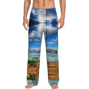 Fantasy Farm Tractor Heren Lange Lounge Wear Broek Nachtkleding Pyjama Bottoms Nachtkleding Nachtkleding Met Zakken En Trekkoord, Wit, S