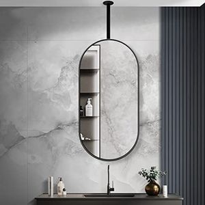 Duidelijke en praktische plafond opknoping spiegel moderne ovale opknoping staaf spiegel voor badkamer wasruimte make-up spiegel woonkamer slaapkamer entree decoratieve spiegel - zwart