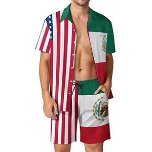 USA Mexicaanse vlag mannen Hawaiiaanse bijpassende set 2-delige outfits button down shirts en shorts voor strandvakantie