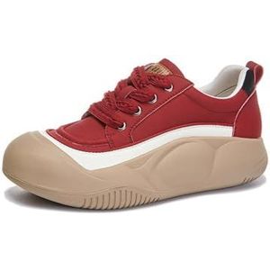 kumosaga Modieuze platform-mode-sneakers for dames, comfortabele casual wandelschoenen met retro ronde neus, instappers for dames (Color : Wine red, Size : EU36)
