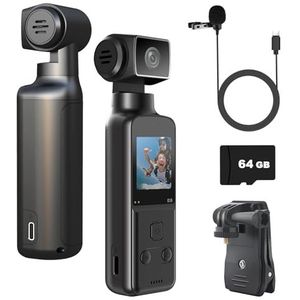ydi 4K lichaamscamera met externe microfoon, mini-video- en audiozakcamera, 270° rotatiecamera voor buitensport, fiets, reizen, politie, rechtshandhaving, persoonlijke burgers, inclusief 64 GB