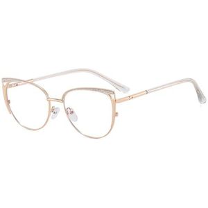 moomoobird Blauw licht blokkerende glazen vrouwen cat eye glazen frame metalen frame bril mode accessoires, Goud met helder, Large
