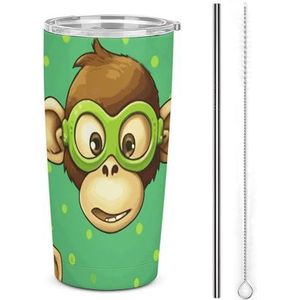 20oz roestvrij staal dubbelwandige vacuüm geïsoleerde autobeker groene aap geïsoleerde beker met handvat vacuüm waterfles lekvrije reismok voor buiten woon-werkverkeer