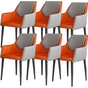 GEIRONV Keuken eetkamerstoelen set van 6, kunstleer lounge woonkamer receptie stoel ergonomische armleuningen rugleuning en ijzeren kunstpoten Eetstoelen (Color : Gray+orange, Size : 81 * 42 * 38cm)