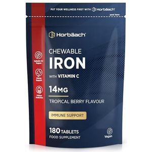 IJzer en Vitamine C | 180 Kauwtabletten | Iron 14mg and Vitamin C 80mg Supplement | 2 Maanden Levering | Horbaach