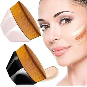 Stichtingsborstel, platte bovenkant Kabuki zeshoek Foundation borstel, brochas De Maquillaje Para Base Magic Momma Brush Makeup Foundation Make-up Borstel voor dames meisjes (zwart en roze)