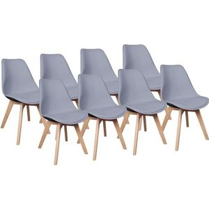 Herbalady Ergonomische stoelen, set van 8, Scandinavische houten poten van beukenhout, met geïntegreerd kussen, voor woonkamer, keuken, eetkamer, kantoor, bar (grijs)