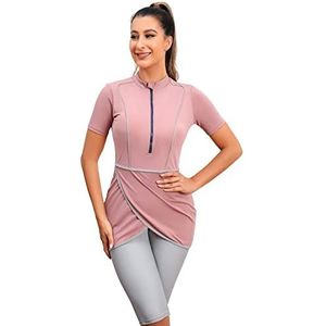 DANIOS 3 stuks dames moslim badmode crop shorts burkini modest badpak met ritssluiting aan de voorzijde, # 5., L