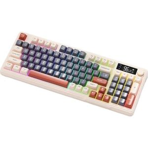 QPSJXN Draadloos Bluetooth-gamingtoetsenbord M96 Freewolf ergonomisch design met meerdere apparaten met elektronisch scherm (koffie)