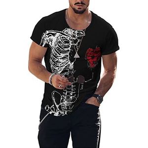 Zomer T Shirt voor Mannen Casual Poker Skelet 3D Gedrukt Ronde Hals Korte Mouw T-shirts, # 4, L