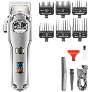 Tondeuse voor mannen, tondeuse professionele tondeuse metalen haarsnijmachine elektrische IPX7 waterdichte verstelbare trimmer voor mannen (kleur: zilver)