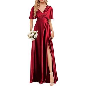 Satijnen Galajurken voor Vrouwen Zeemeermin Formele Avondbaljurken met spleet Ceremonie Jurken Plus Size, Bordeaux, 32