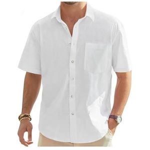 Casual Overhemd Met Korte Mouwen For Heren Cubaanse Overhemden Met Knopen En Kreukvrije Overhemden Zomervakantie Stranden(Blanc,M)