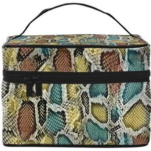 Kleurrijke Snake Skin Textuur, Make-up Bag Cosmetische Tas Draagbare Reizen Toilettas Potlood Case, zoals afgebeeld, Eén maat