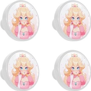 KYATON voor Princess Peach 4 stuks ladetrekkers met schroeven, ABS glazen knoppen, handgrepen 3,3 x 2,5 cm voor kasten, dressoirs, kasten - set van 4 decoratieve meubelhardware