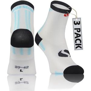 sesto senso 3 paar hardloopsokken Quarter kleurrijke sportsokken heren dames sportsokken, wit en turquoise., 43-46 EU