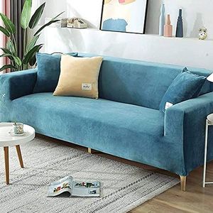 Luxe fluwelen bankhoes voor 2-, 3-, 4-zits, zachte pluche sofa beschermer, rekbare armsteun sofahoes, waterbestendige meubelbeschermer - blauw - 4-zits, 235 - 280 cm