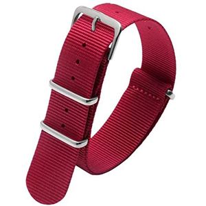 Horlogebandjes voor mannen en vrouwen, horlogeband 20 mm heren dames effen kleur paar nylon horlogeband waterdicht casual sportieve stijl horlogearmband (Color : Red silvery Clasp, Size : 20mm)