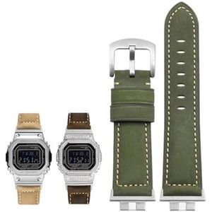 Echt lederen horlogeband geschikt for G-SHOCK geschikt for Casio GMW-B5000 kleine zilveren bar heren zachte comfortabele horlogebandaccessoires 22 mm(Color:Army Green-Steel-K2)