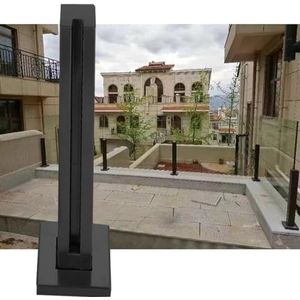 SAFWELAU Leuningrails dek balusters patio veranda zwembad, indoor hal glazen baluster kolom met spigots sleuven, zwart roestvrij staal vierkant (kleur: eindpaal, maat: 60 cm)