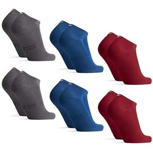 DANISH ENDURANCE Bamboe Sokken, Anti-Blaar Enkelsokken voor de Zomer, voor Mannen & Vrouwen, Unisex, 6 Paar, Veelkleurig (2x Blauw, 2x Grijs, 2x Wijnrood), 39-42