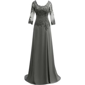 Dames chiffon moeder van de bruid jurk voor bruiloft ruches galajurken cocktailjurk plus size, Grijs, 32