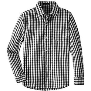Spring&Gege Jongens overhemd met lange mouwen en geruite popeline, Zwarte grote ruitjes Gingham, 7-8 jaar