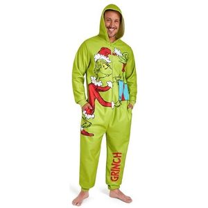 The Grinch Fleece onesie voor heren met capuchon, fleece loungewear - grappige cadeaus voor hem, Groen, M