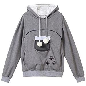 Vrouwen kat zakje hoodie huisdier hond houder drager trui shirt jas zakje grote zak hoodie lange mouw trui tops (kleur: grijs, maat: 3XL)