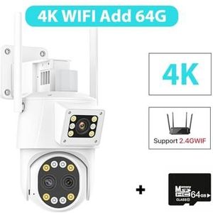 Bewakingscamera, 4G Sim-kaart IP Camera 4K HD 10X Zoom Drie-Lens Dual Screen PTZ Camera 2K Auto Tracking CCTV P2P Video Surveillance(4K WIFI Add 64G)