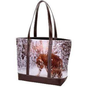 Laptop Tote tas met tijger en witte sneeuw print, dragen schoudertassen Casual Canvas Business Werk Tote tas Aktetas voor Computer School Office