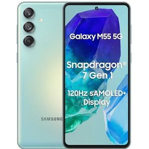 Samsung Galaxy M55 5G (lichtgroen, 8 GB RAM, 256 GB opslag) | 50 MP drievoudige camera | 5000 mAh batterij | leeuwenbek 7 Gen 1 | 4 Gen OS-upgrade & 5 jaar beveiligingsupdate | Super AMOLED+-scherm |