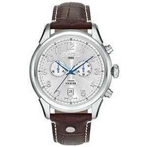 Roamer Quartz Horloge voor heren met zilveren wijzerplaat Chronograaf Display en bruin lederen band 540951 41 16 05