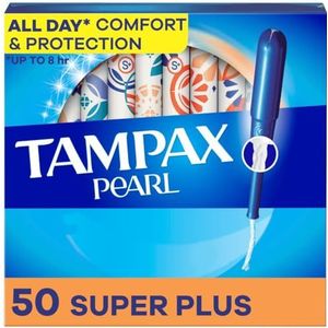 Tampax Pearl Plastic Tampons, Super Plus Absorbency, Unscented, 50 Count