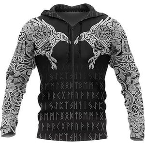 Viking sweatshirt hoodie pullover 3D print patroon hoodie hip hop streetwear lente en herfst top sport hoodie Halloween cosplay kostuum (Color : Zippered hoodies, Size : XXL)