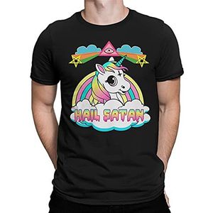 DUCHE Rainbow Unicorn 'Hail Satan' T-shirt voor heren en dames, Zwart, XXL