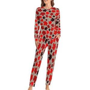 Canada rode esdoorn zachte damespyjama met lange mouwen, warme pasvorm, loungewear sets met zakken, XL