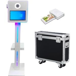 DSLR-fotocabine met 15,6 inch touchscreen, fotobooth-machine met flightcase en RGB-licht voor verhuur van bruiloften, afstudeerfeesten, evenementen (wit, fotocabine + printer)