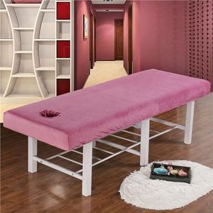 Beauty Bed Cover Dikke Fluwelen Wasbare Massagebedhoes Met Gezichtsgat, Elastische Koordrand Rondom Wikkelbaar Professionele Zachte Massagebedhoes(Rose)