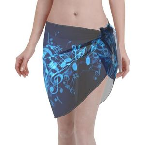 Blauwe muzieknoten print elegante strandwrap, bikini cover-up, badkleding jurk, voor vrouwen, perfect voor zwembad en resort, Zwart, one size
