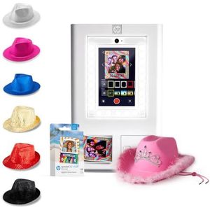 HP Sprocket Fotohokje Instant kleurenfotoprinter (Wit) + Zinkpapier (100 vellen) + Fedora (6) + Roze Hoed (1)