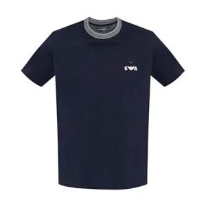 Emporio Armani T-shirt van piqué-katoen met geborduurd logo | 5BEUAEM002965AF12955 UB118 donkerblauw, Donkerblauw, XXL